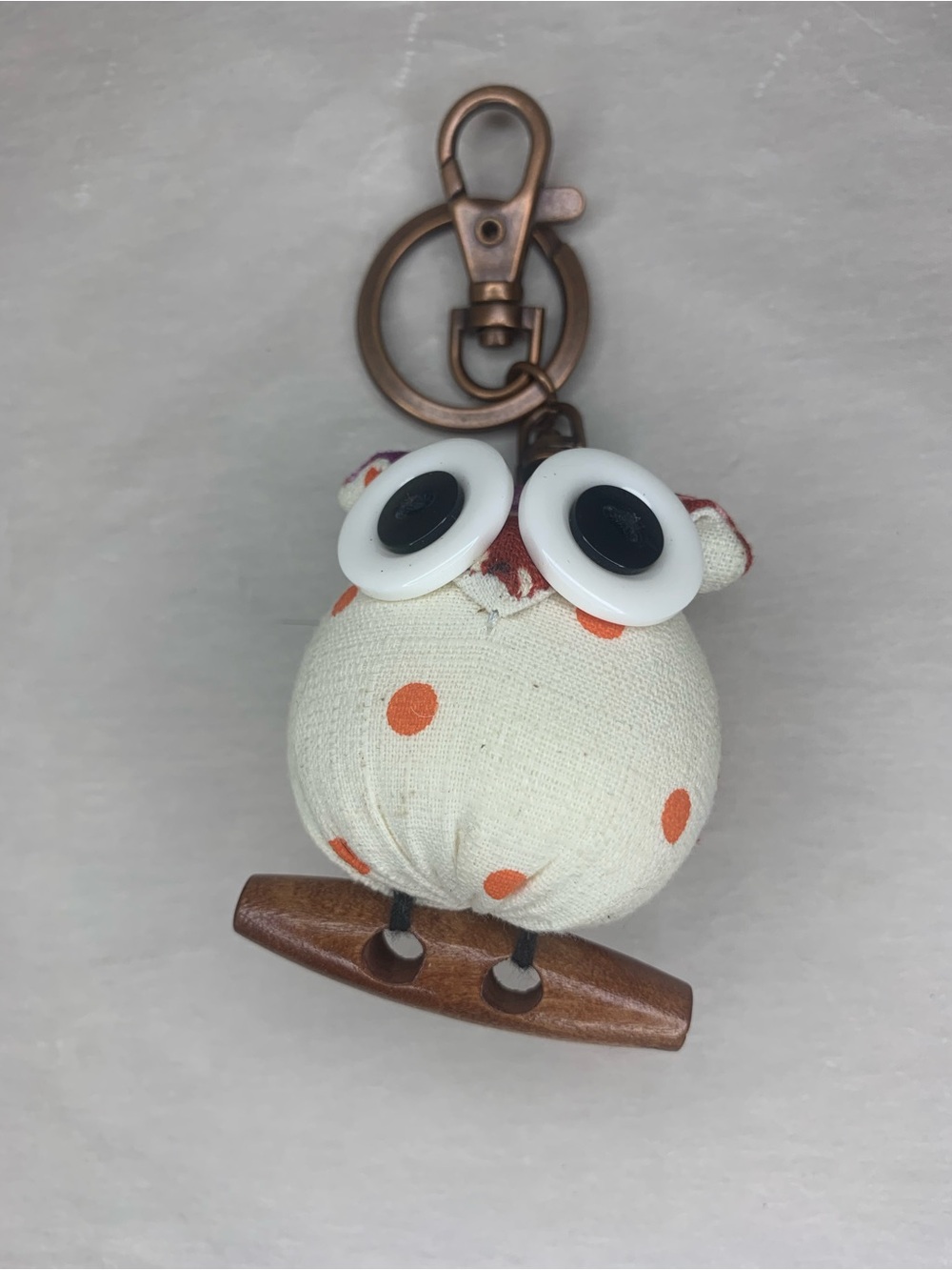 Cream and Orange Polka Dot Owl Keychain